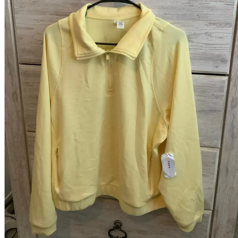 Yogalicious NWT Butter Yellow Quarter Zip Pullover XL Silky Soft Activewear - Picture 2 of 4